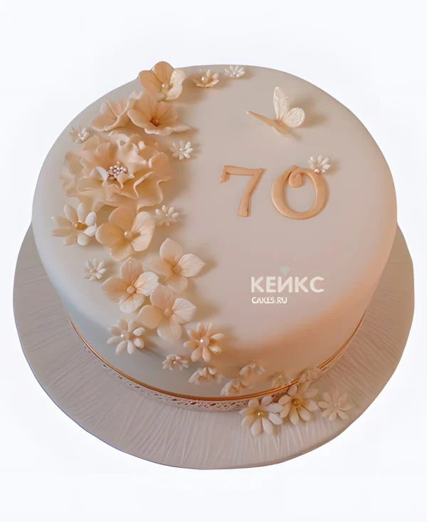 Нежный персиковый торт на юбилей 70 лет женщине Фото
