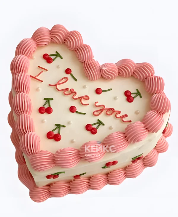 Нежный розовый торт на 14 февраля Фото