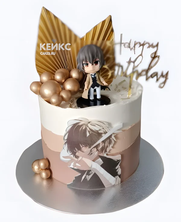 Нежный торт на день рождения аниме Великий из бродячих псов Фото