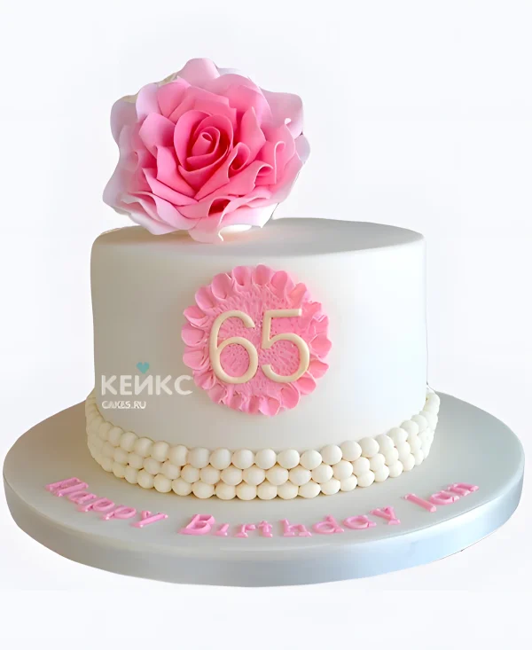 Нежный торт с цветком на юбилей 65 лет Фото