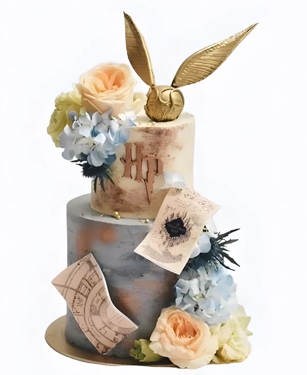 Нежный тортик на день рождения с цветами по Гарри Поттеру Фото