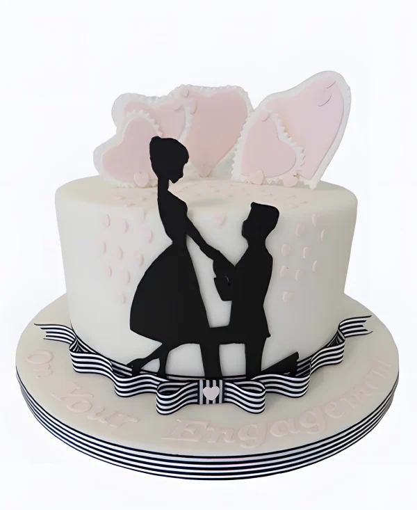 Нежный торт на сватовство с розовыми сердечками Фото