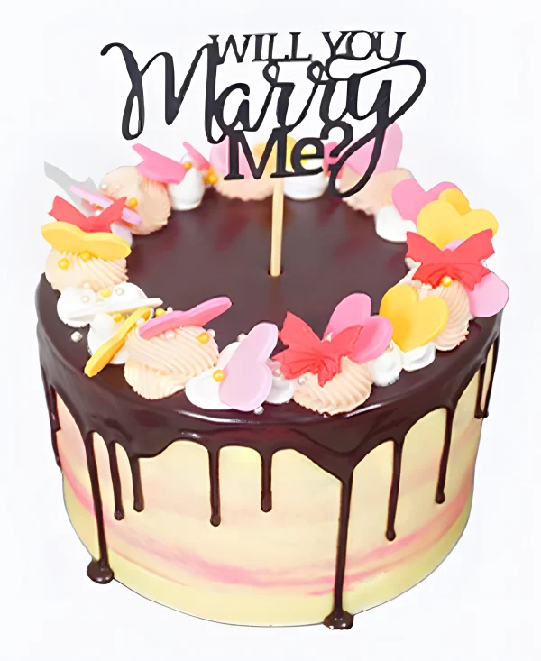 Нежный торт с бабочками и сердечками на сватовство Фото