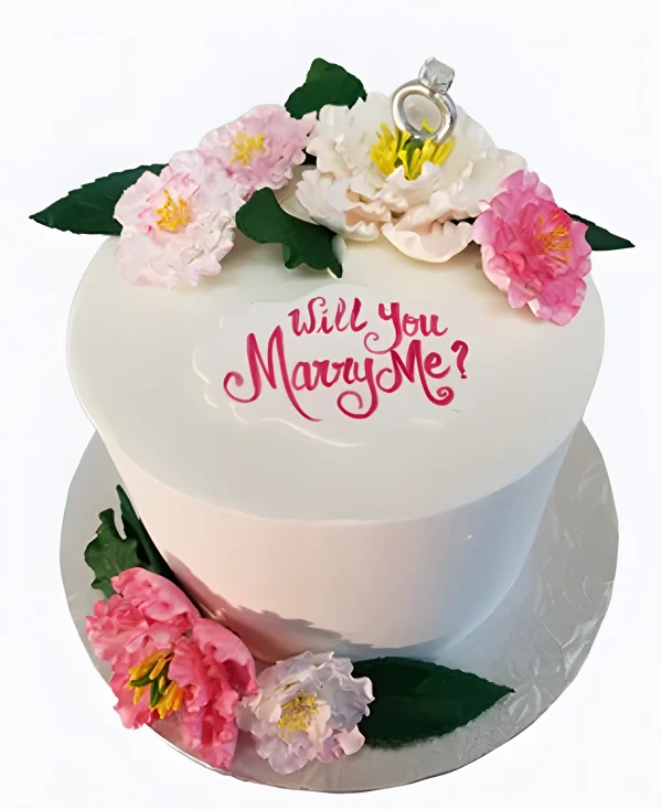 Нежный торт с розовыми цветами на сватовство Фото