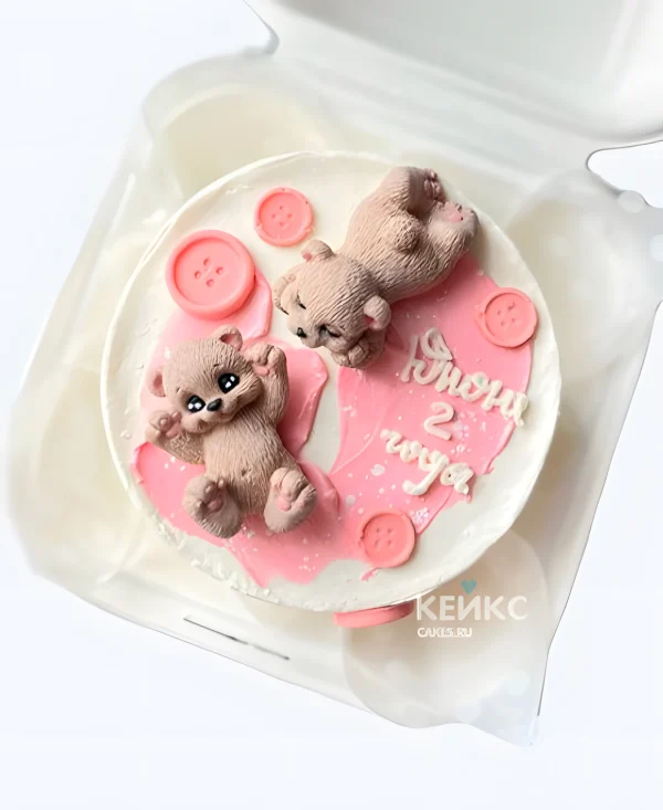 Очаровательный бенто-торт на 2 годика с медвежатами Фото