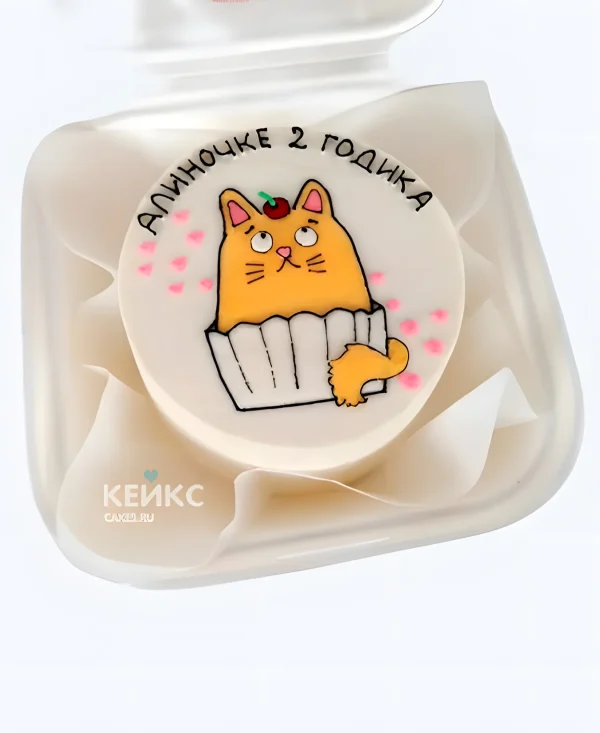 Очаровательный бенто-торт на 2 годика с рыжим котиком Фото