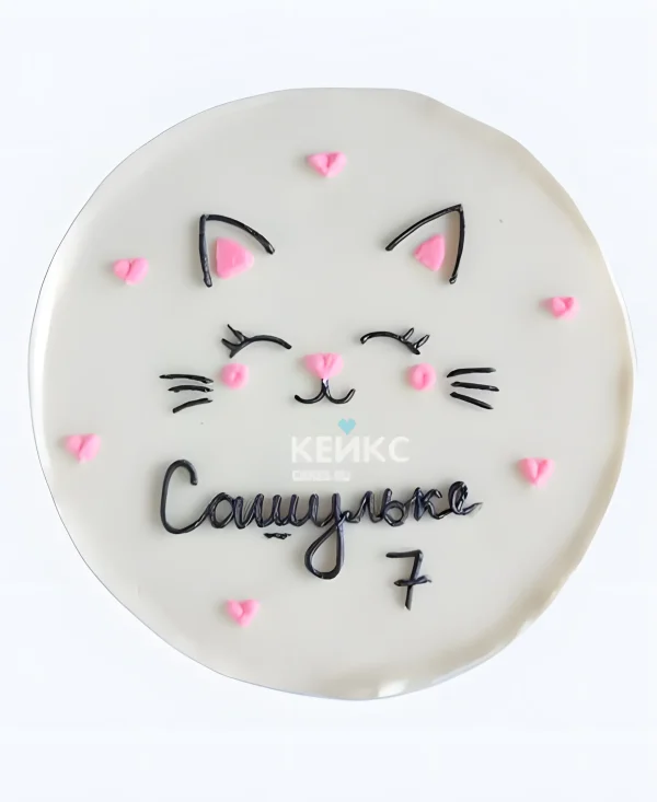 Очаровательный бенто-торт на 7 лет с мордочкой кота Фото