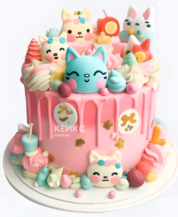 Очаровательный торт девочке с котиками Фото