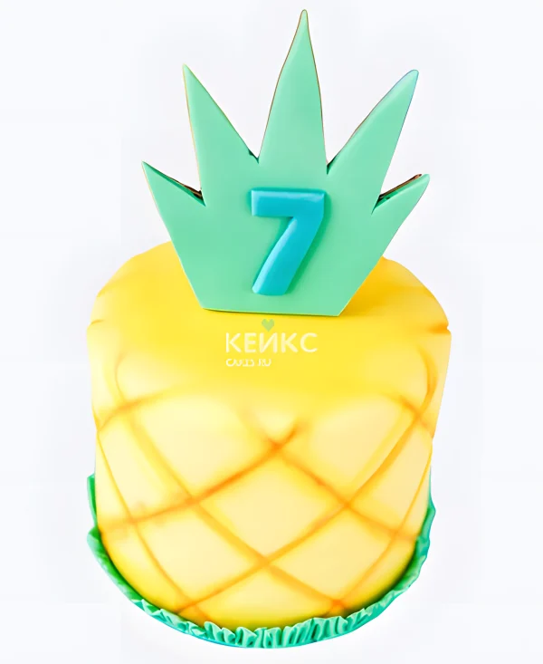 Одноярусный торт ананас с цифрой Фото