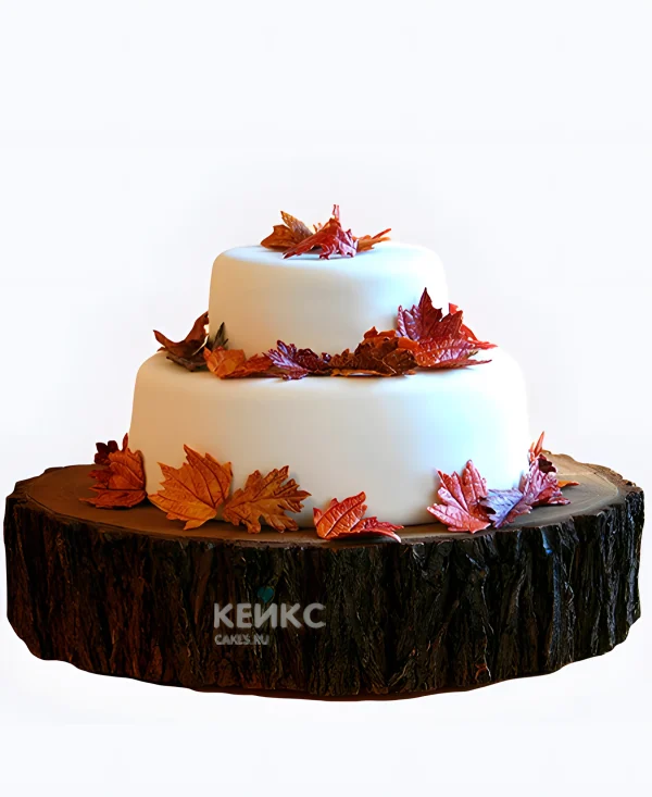 Осенний свадебный торт с листьями Фото