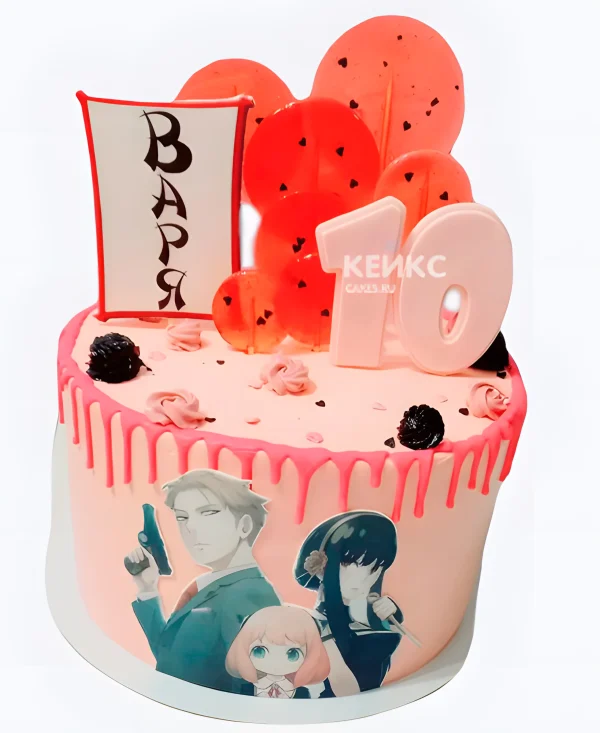Персиковый торт на день рождения с леденцами аниме Семейка шпионов Фото