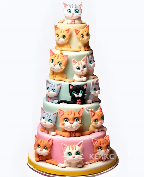 Пятиярусный торт девочке с котикамикоти Фото