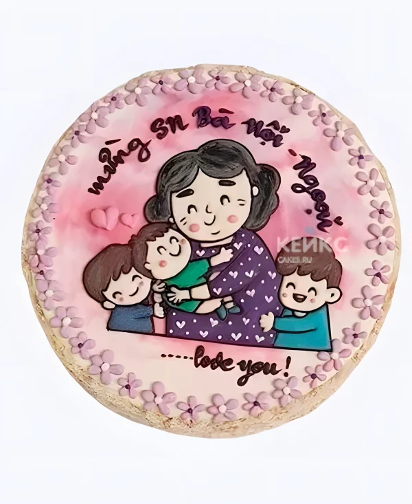 Прелестный торт бабушке на юбилей с детьми Фото