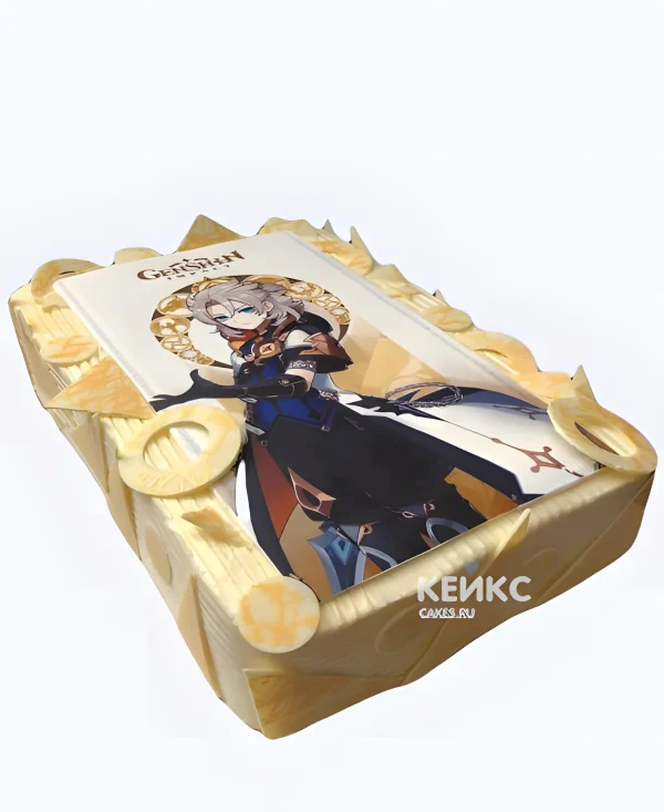 Прямоугольный торт на день рождения с фотопечатью Геншин Фото