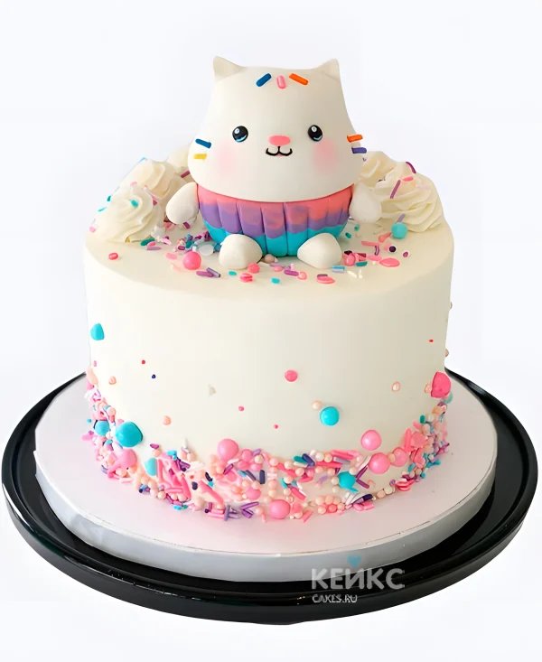 Прикольный торт девочке с котиком Фото