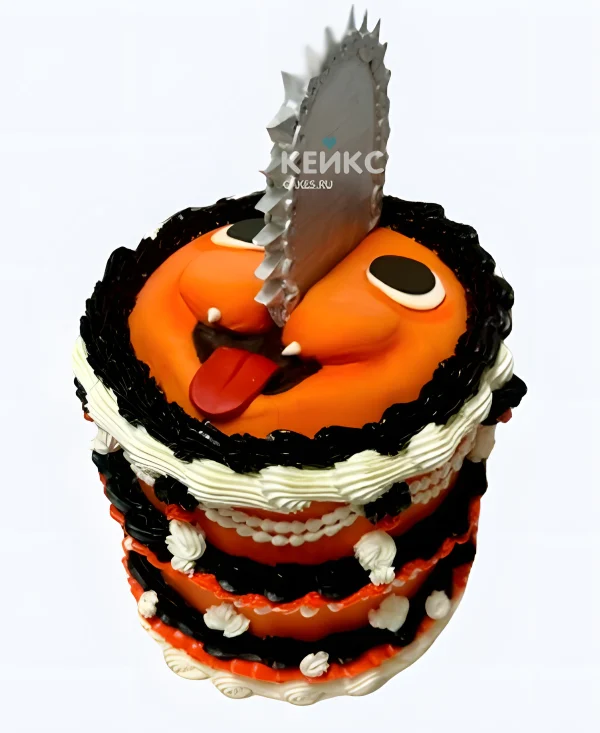 Прикольный торт на день рождения аниме Человек-бензопила Фото