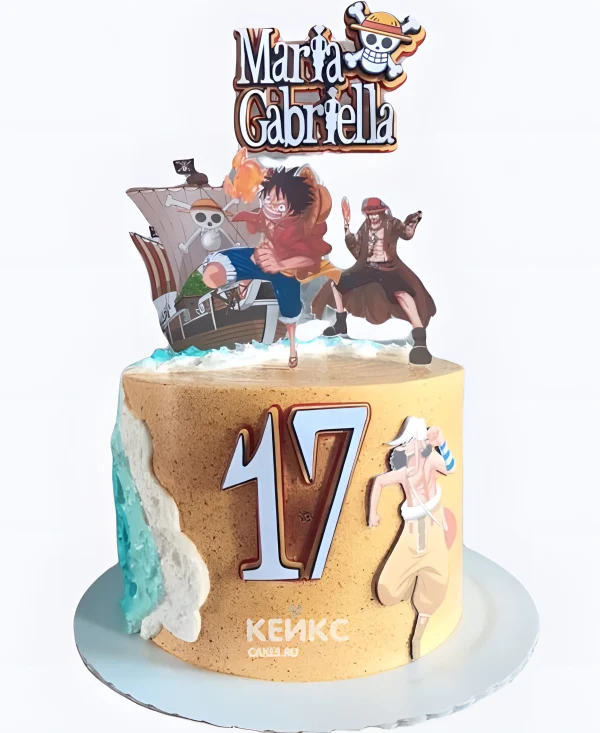Прикольный торт на день рождения с фотопечатью аниме Ван пис Фото