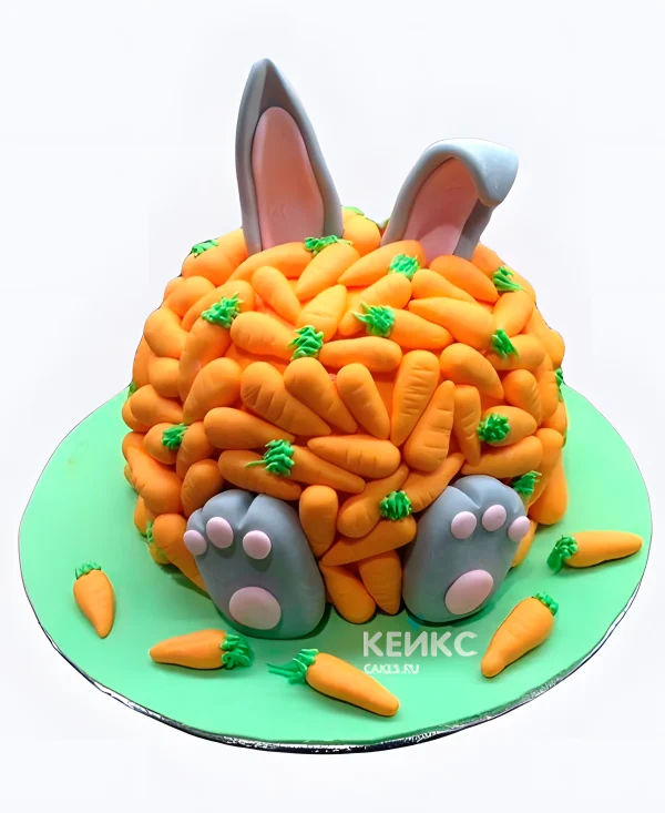Прикольный торт на юбилей кролик с морковкой Фото