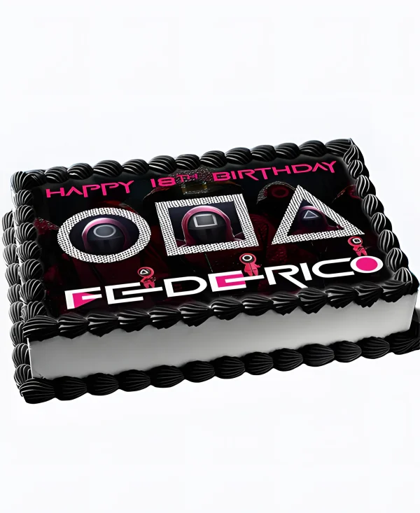 Прямоугольный черно-белый торт с фотопечатью Фото