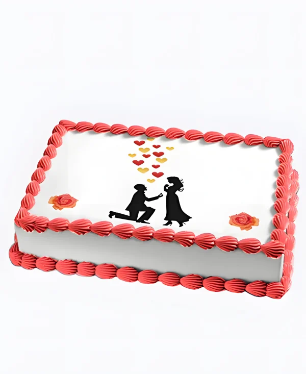 Прямоугольный торт с фотопечатью на сватовство Фото