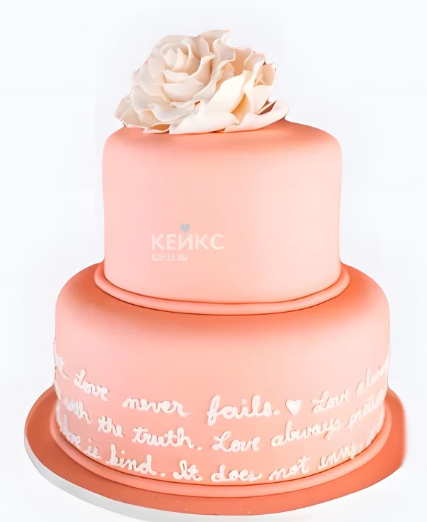 Пудровый свадебный торт Белая роза Фото