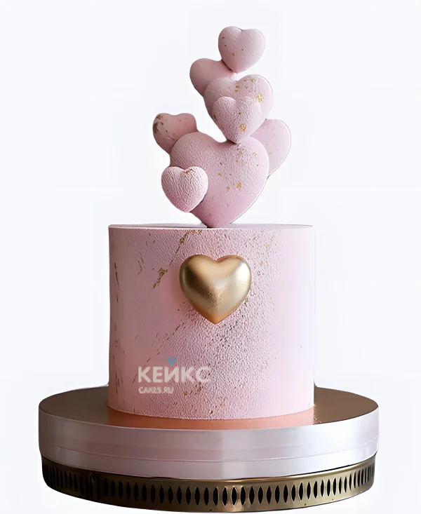 Свадебный торт пудрового цвета «Полет сердец» Фото
