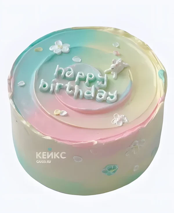 Разноцветный бенто-торт с зайкой и цветами на день рождения Фото