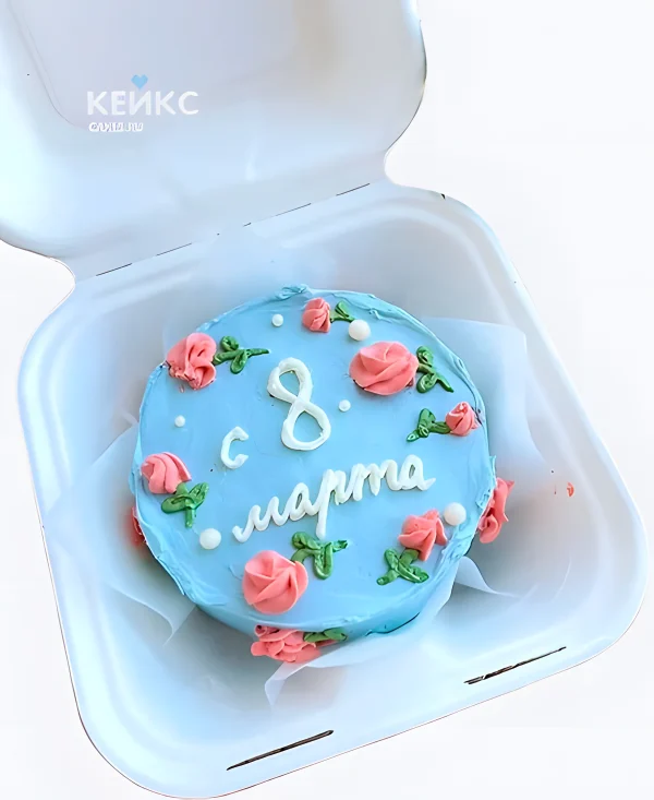 Розово-голубой бенто торт на 8 марта Фото