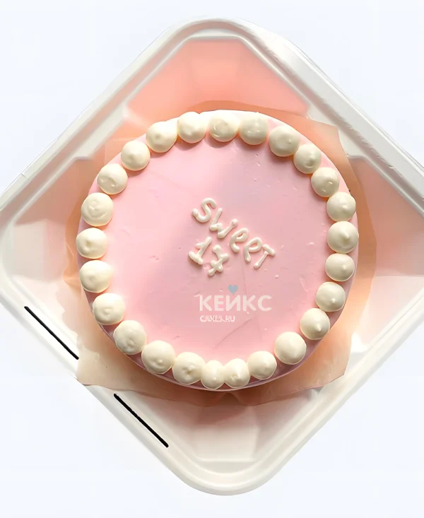 Розовый бенто-торт на 17 лет с надписью Фото