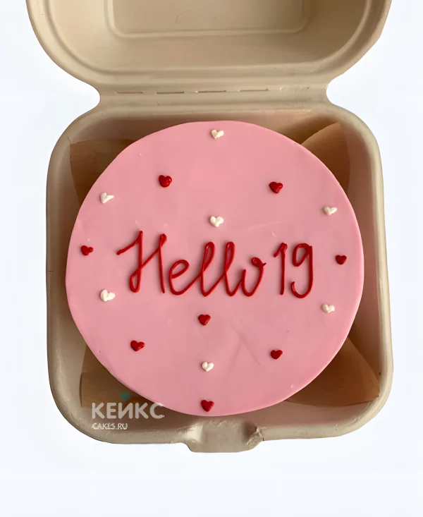 Розовый бенто-торт на 19 лет с сердечками Фото