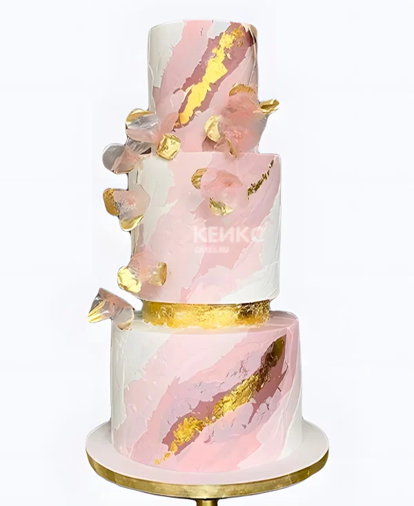 Розовый свадебный торт Оттенки розового с золотом Фото
