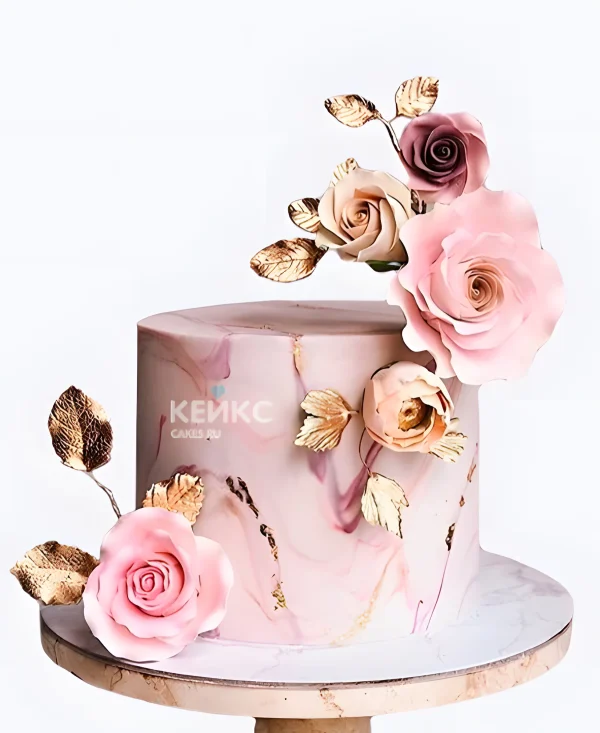 Розовый свадебный торт Розы на мраморе Фото