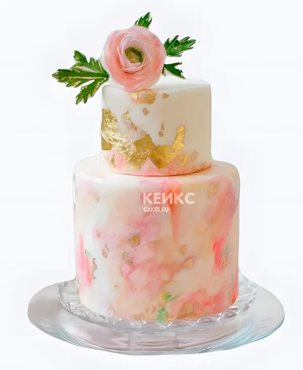 Розовый свадебный торт с одной розой Фото