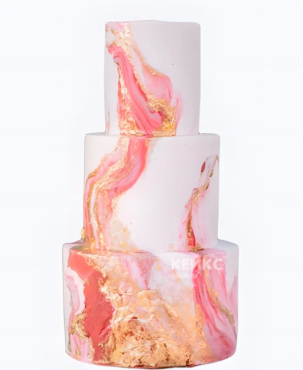 Розовый свадебный торт Золотые разводы Фото