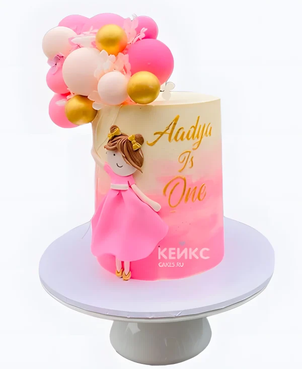 Розовый торт девочка с шариками Фото
