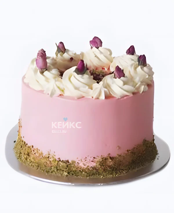 Розовый торт девочке с бутонами цветов Фото