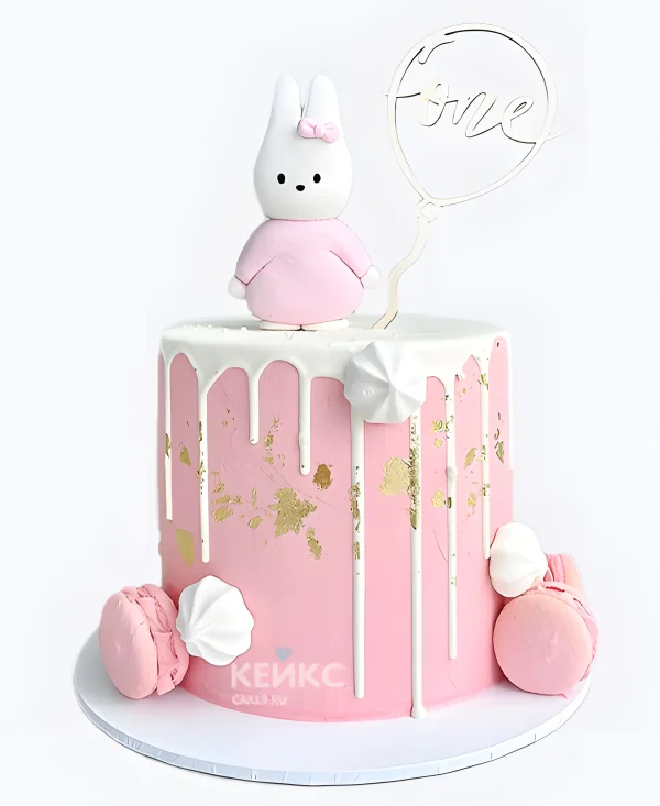 Розовый торт девочке с зайчиком Фото