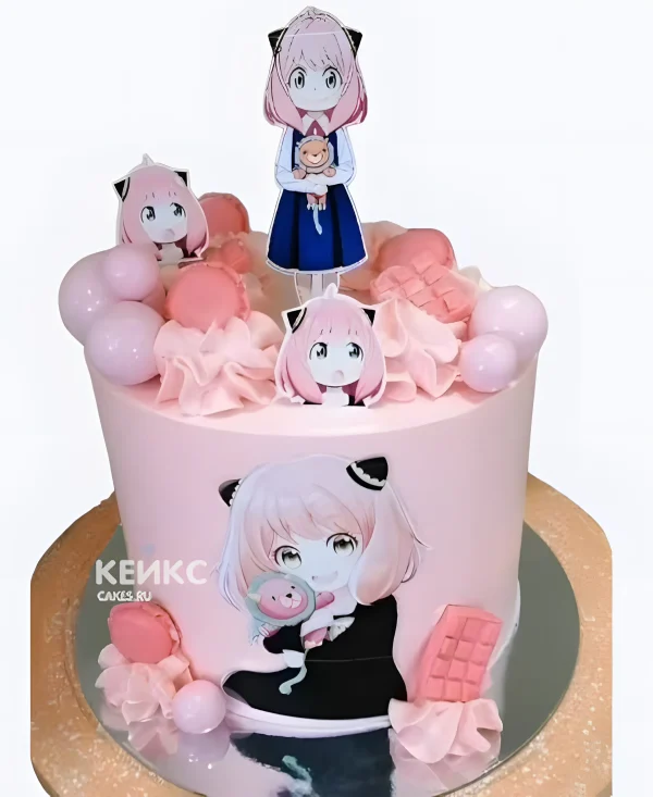 Розовый торт на день рождения  с фотопечатью аниме Семейка шпионов Фото
