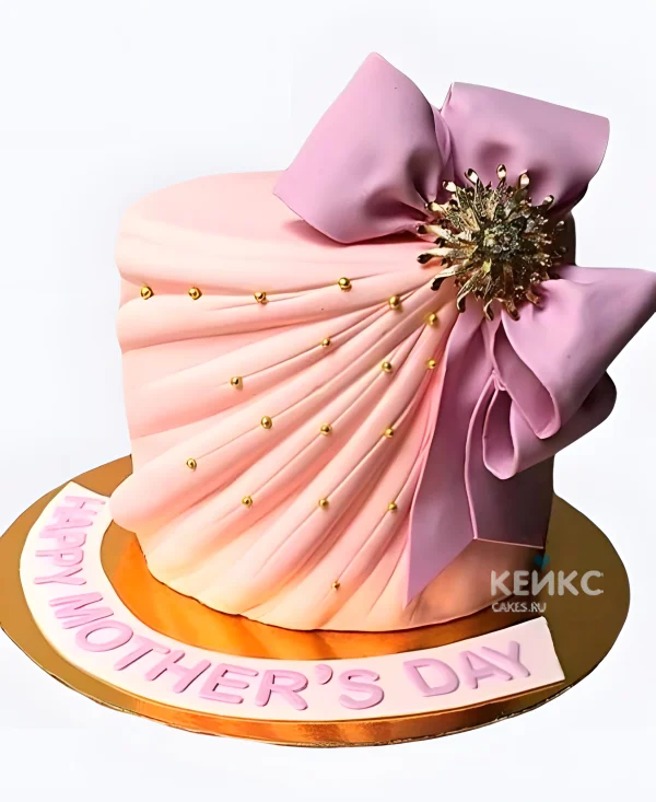 Розовый торт с бантом и бусинами для девочки Фото