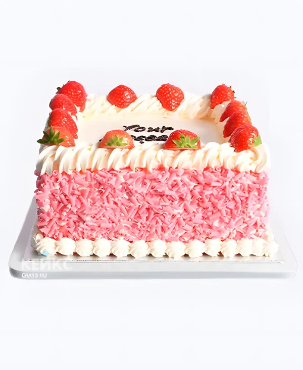 Розовый торт с клубникой для девочки Фото