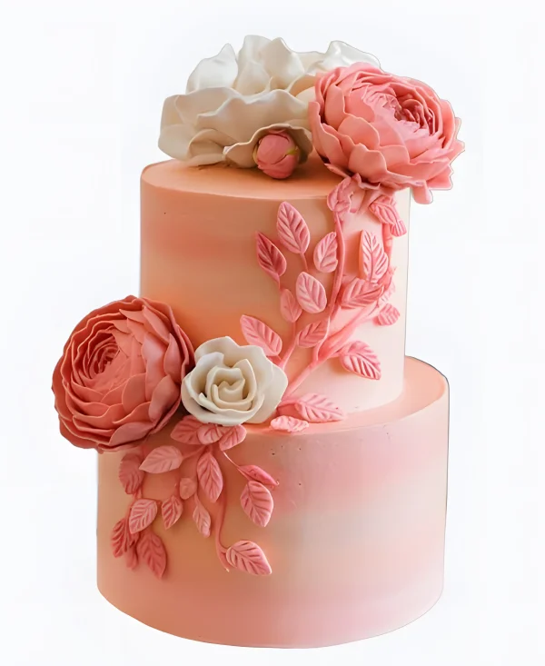 Розовый торт с розами из мастики Фото