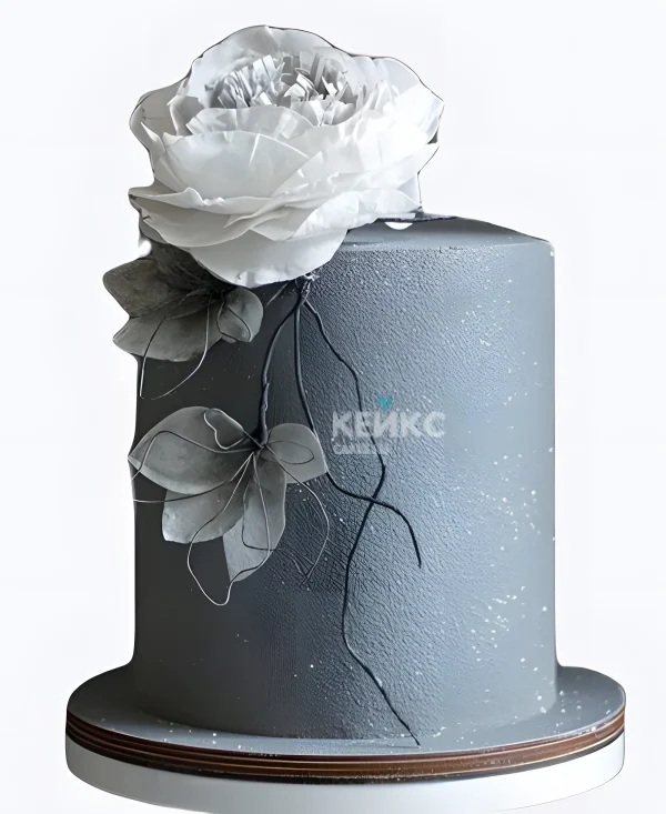 Серебряный свадебный торт велюровый с розой Фото