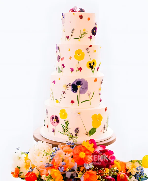 Яркий свадебный торт «Анютины глазки» Фото