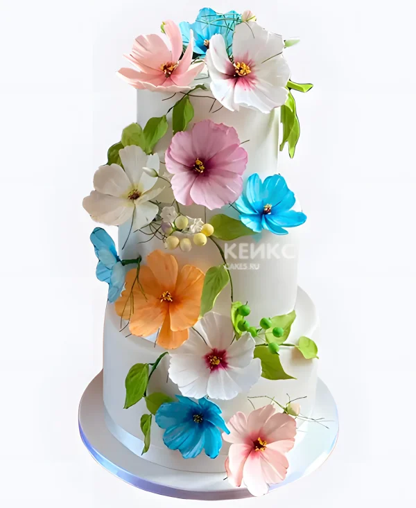 Шикарный свадебный торт Яркие цветы Фото