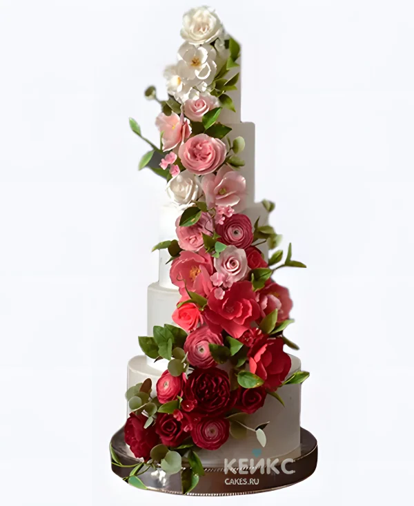 Шикарный свадебный торт Каскад цветов Фото