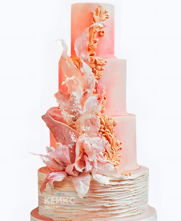 Шикарный свадебный торт Коралловые узоры Фото
