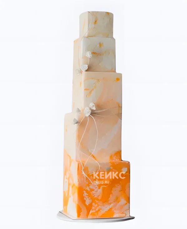 Большой шикарный оранжевый торт на свадьбу Фото