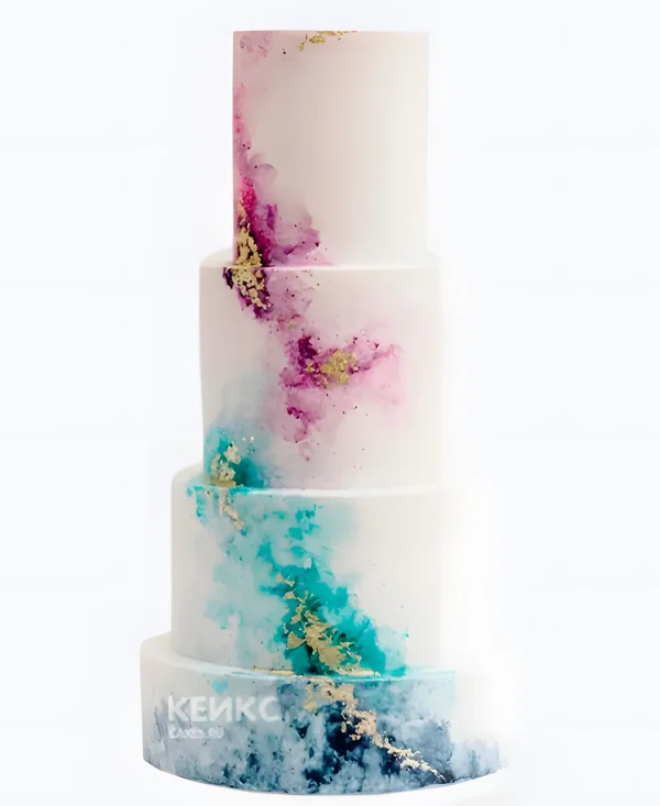 Шикарный свадебный торт Разноцветные всплески Фото