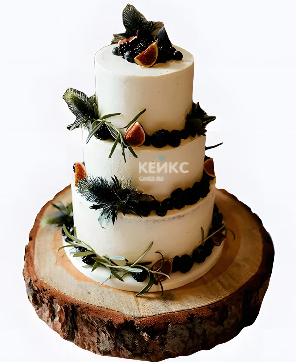 Шикарный свадебный торт с ягодами и веточками Фото