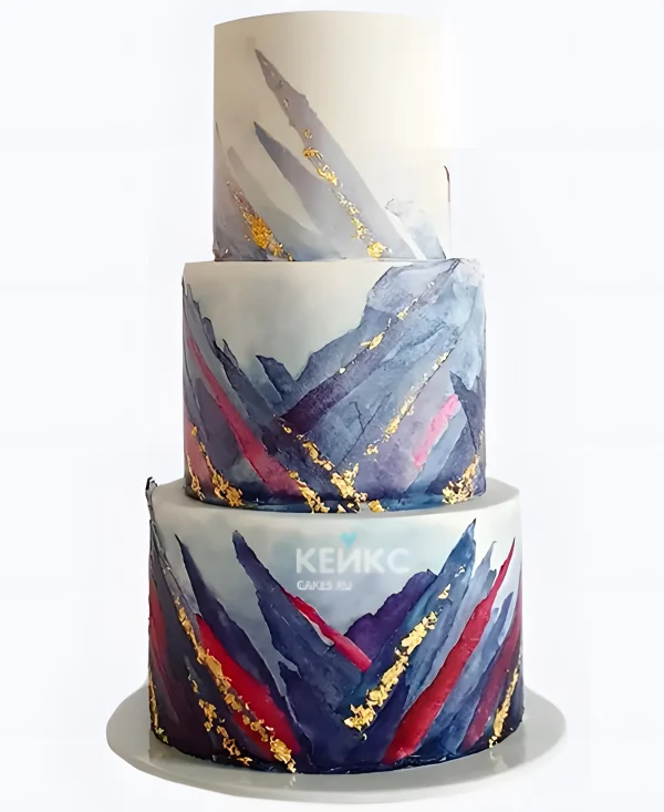 Шикарный свадебный торт с красно-синими мазками Фото